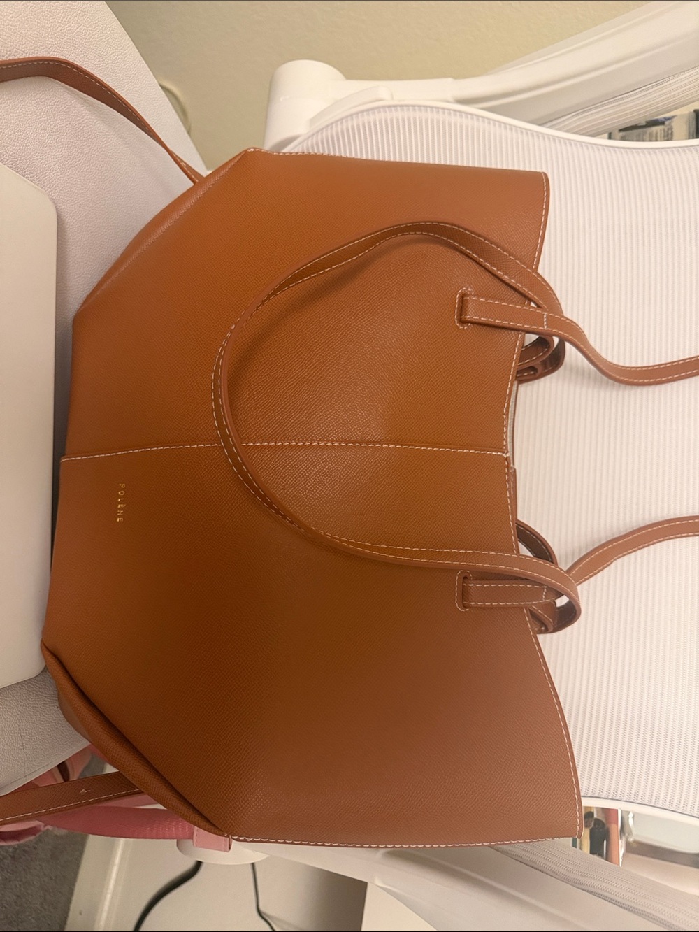 Polène Cyme Textured Camel Tote Bag
